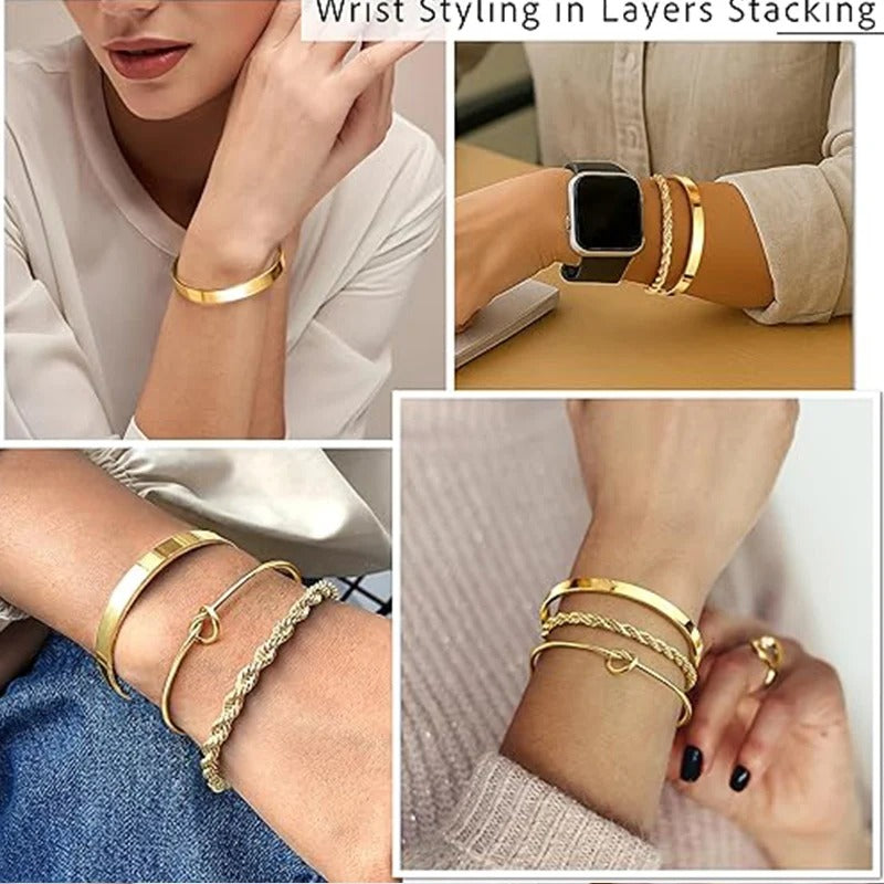 3Pcs Gold Stackable Bracelets Set for Women Dainty Knot Bangle Twisted Chain Bracelet