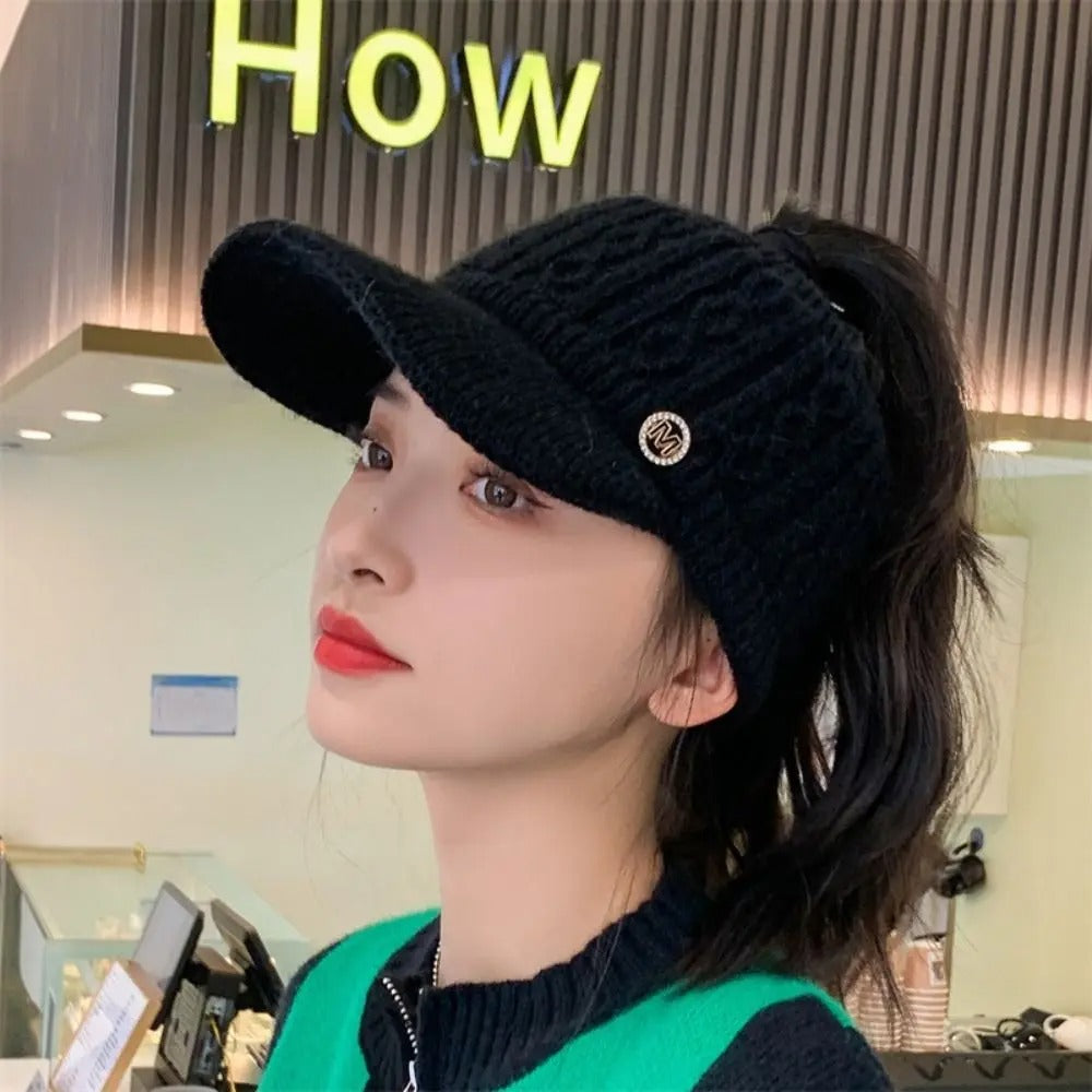 New Autumn Winter Warm Rabbit Knitted Hats Outdoor Sports Golf Ponytail Hat Baseball