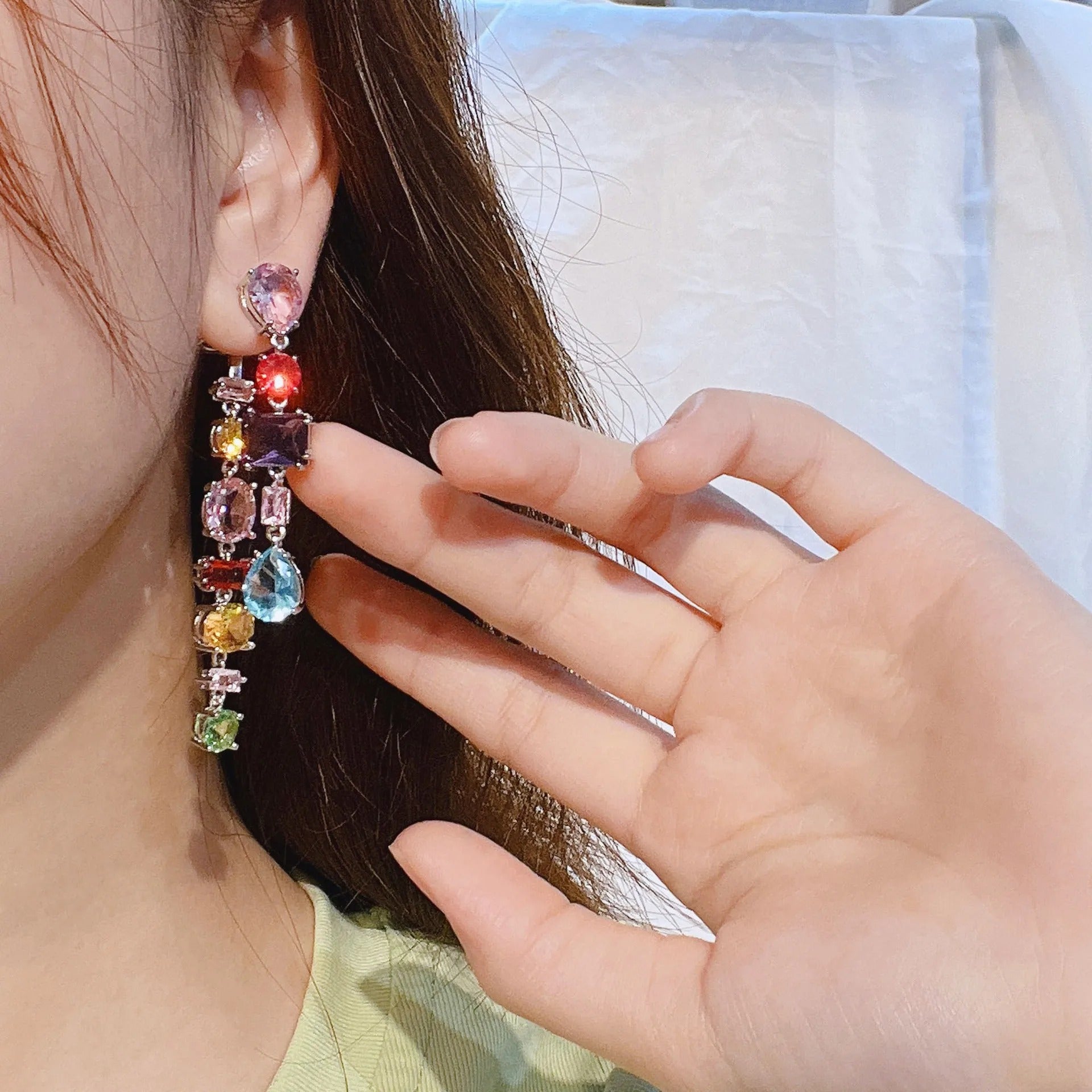 Foydjew Cute Square Candy Color Crystal Bracelets For Women Luxury Design Rainbow Zircon