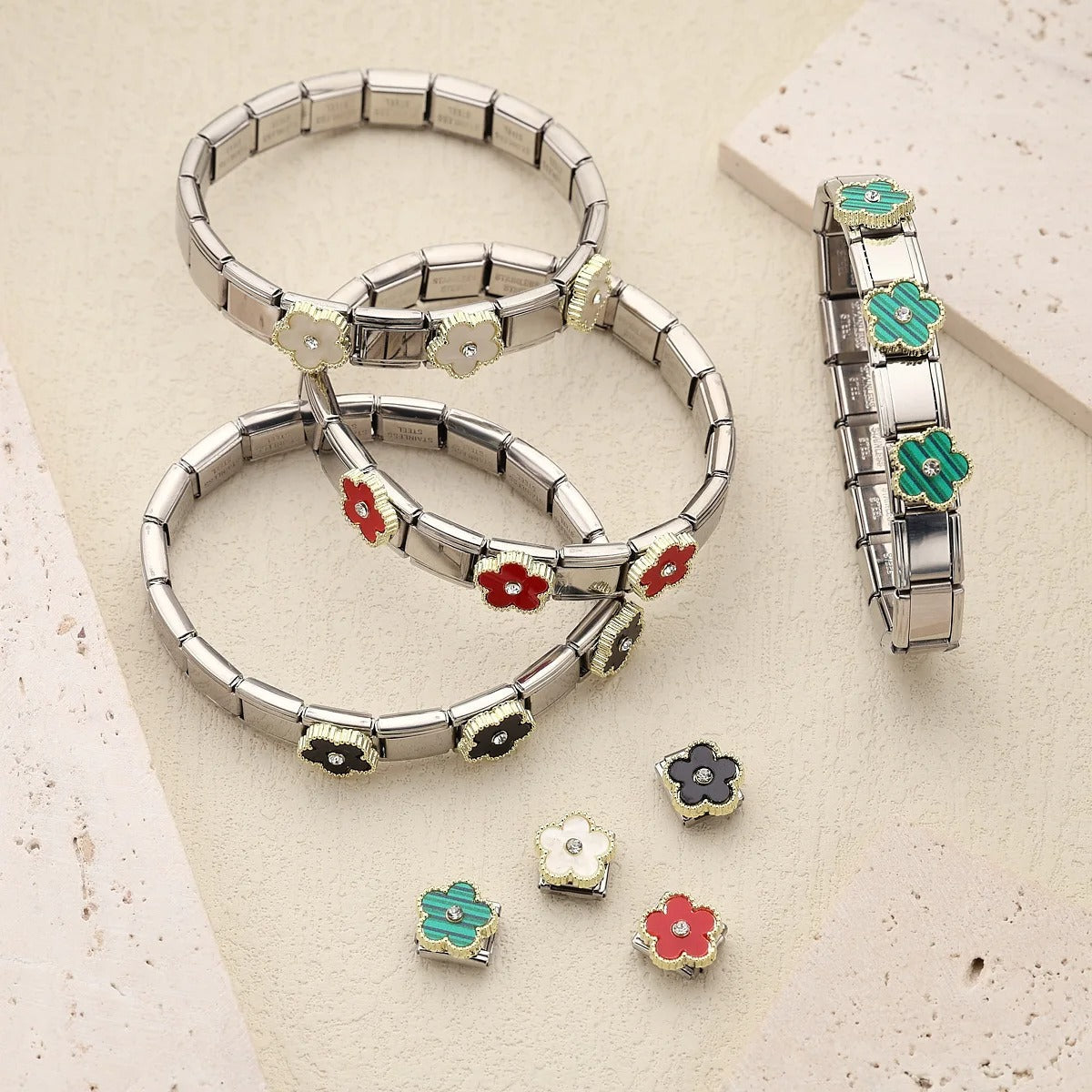 Fashion Five Leaf Flower Bracelet Stainless Steel Strap Stretch Simple for Woman Girl New Trend