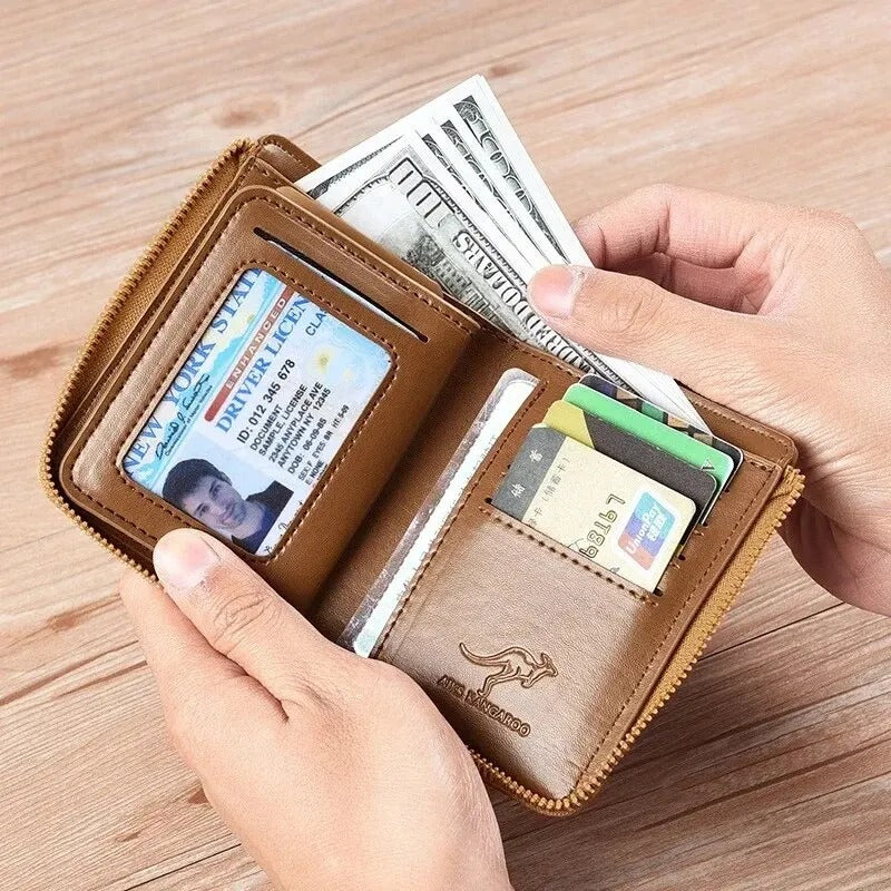 Mens Wallet Leather Business Card Holder Zipper Purse Luxury Wallets for Men