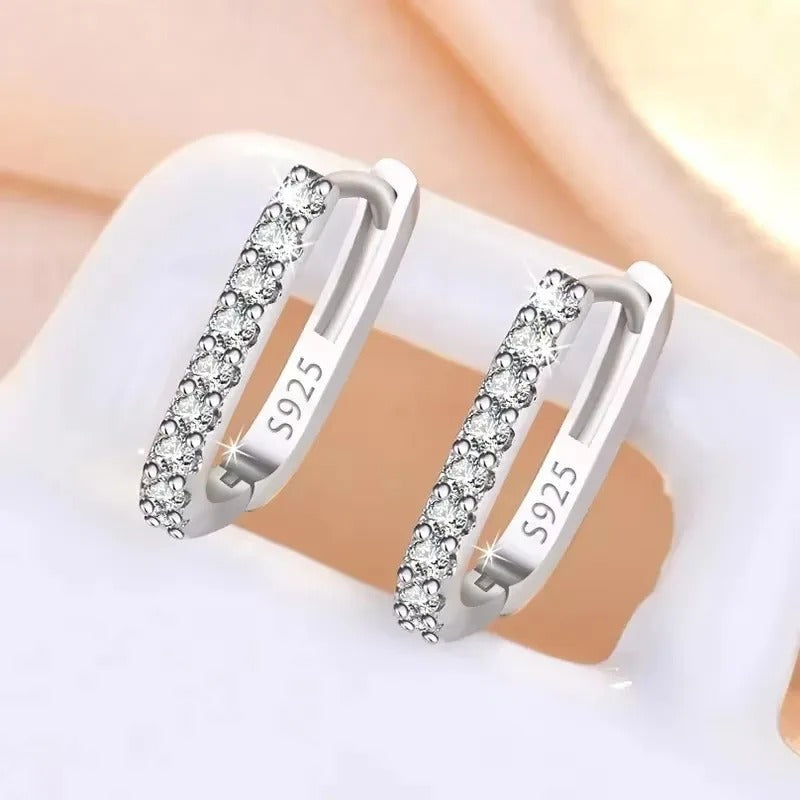 terling Silver Circle Hoop Earrings for Women Fashion Luxury Crystal Zirconia Earrings Party