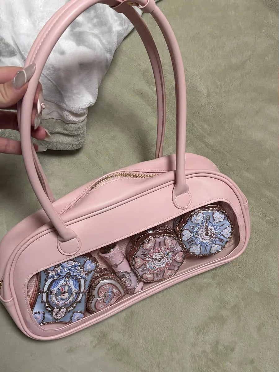 Flower knows makeup tools pink handbag Cosmetic Bag Pink Handbag PU Summer Limited Leather Bag