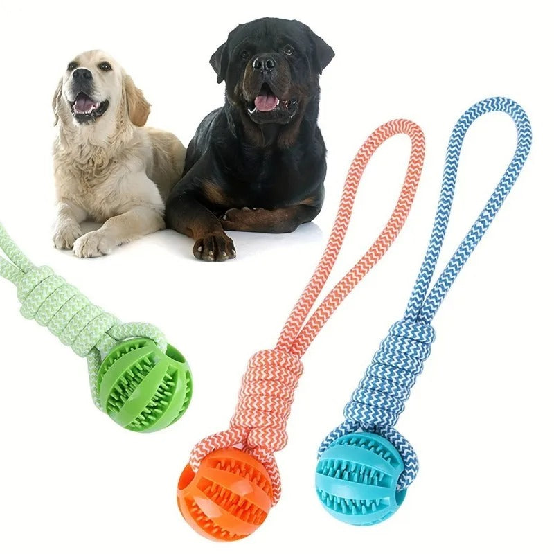 1-Pack Dog Puzzle Toy with Rope Handle - 18×5cm Treat Dispensing Rubber Ball