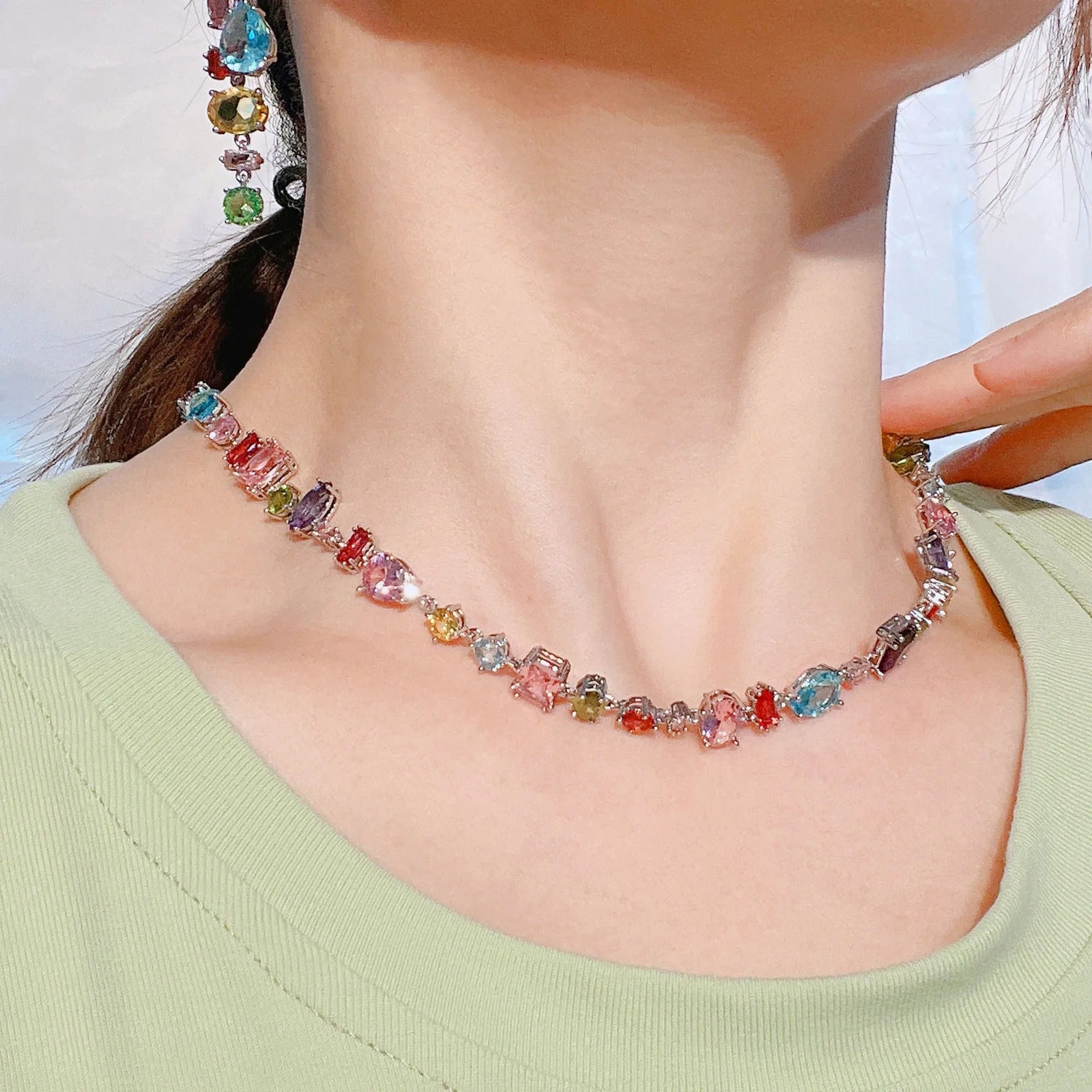 Foydjew Cute Square Candy Color Crystal Bracelets For Women Luxury Design Rainbow Zircon