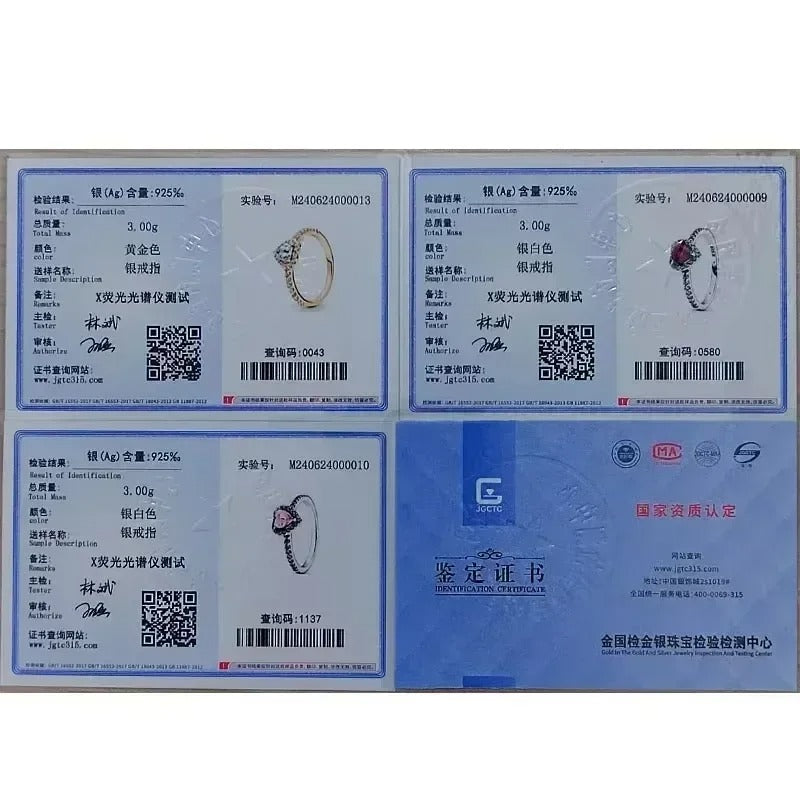 High quality 925 Sterling Silver Various Colors Shiny Heart-shaped Ring Exquisite Luxury Charm