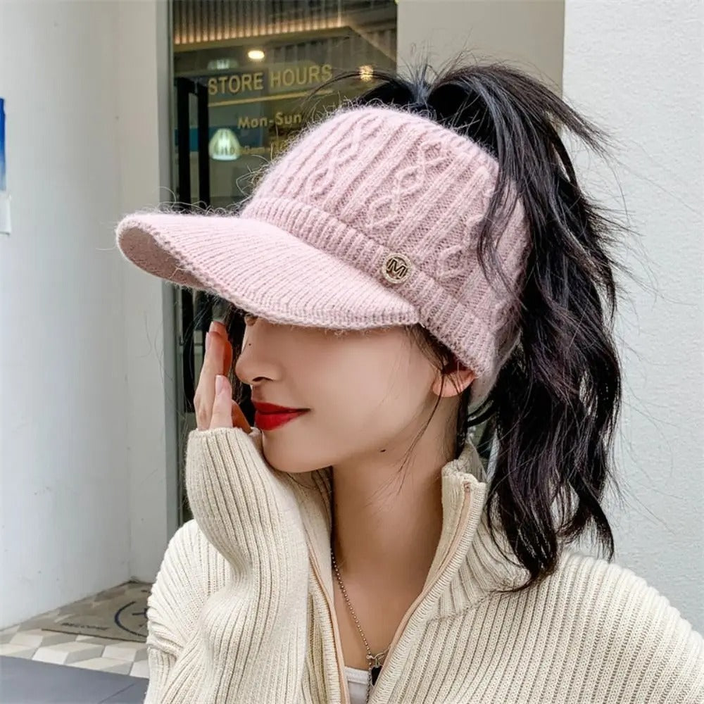 New Autumn Winter Warm Rabbit Knitted Hats Outdoor Sports Golf Ponytail Hat Baseball