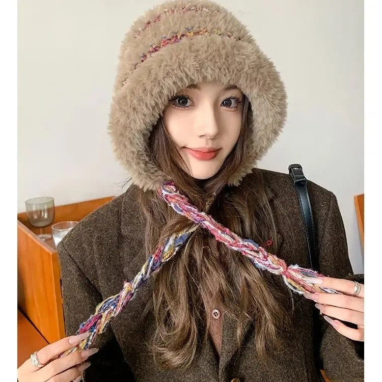 Women's Plush Beanie Hat Warm and Cosy Ear-Warming Cap Adorable Knitted Woolen Hat Soft