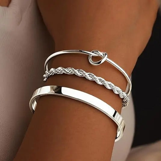 3Pcs Gold Stackable Bracelets Set for Women Dainty Knot Bangle Twisted Chain Bracelet