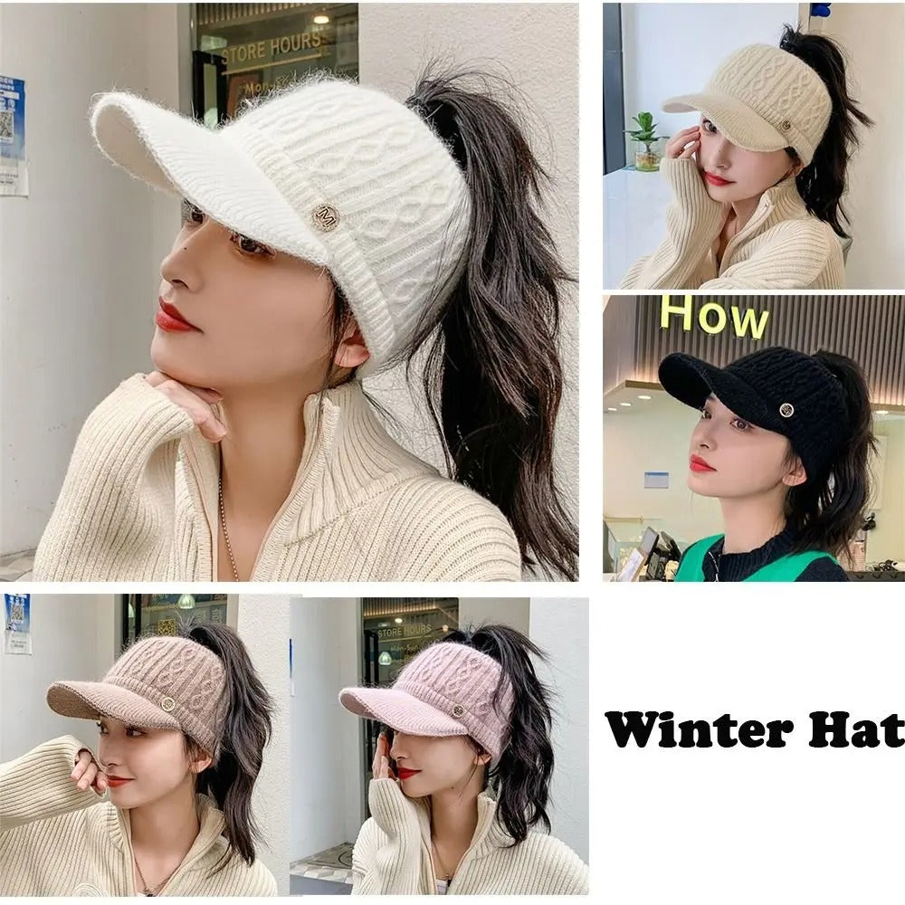 New Autumn Winter Warm Rabbit Knitted Hats Outdoor Sports Golf Ponytail Hat Baseball