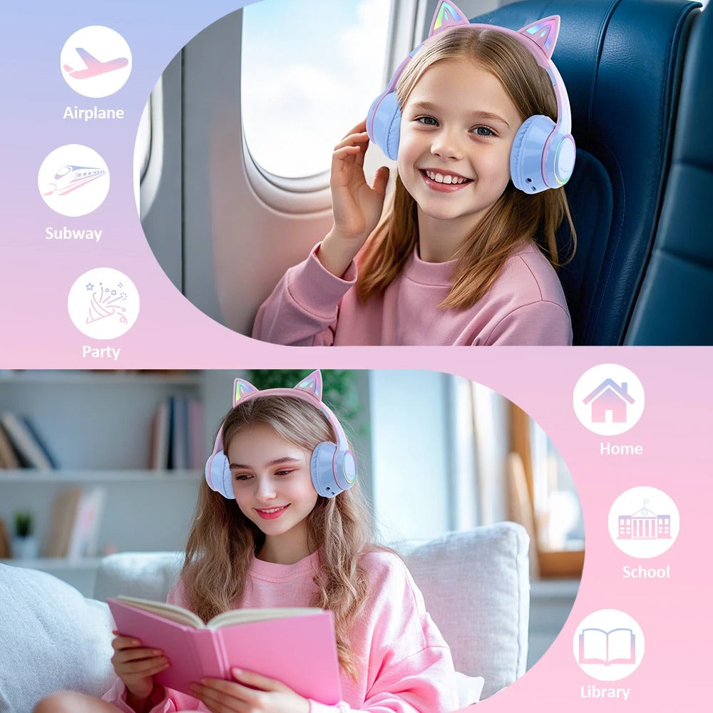 RGB Cat Ear Bluetooth Headphones For Girls Gradient Wireless Headphones With Microphone