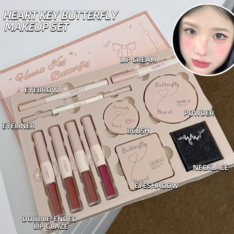QIBEST 4 Colors Double Head Lip Glaze,Pressed Powder,Blush,Eyeshadow, Eyebrow Pencil
