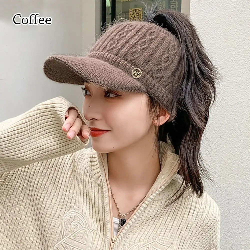 New Autumn Winter Warm Rabbit Knitted Hats Outdoor Sports Golf Ponytail Hat Baseball