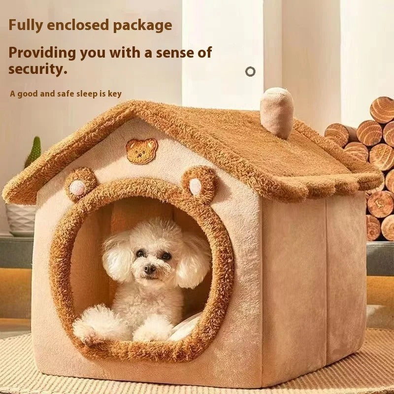 All Season Dog House Style Bed - Removable Washable Pet Bed for Small Dogs Teddy