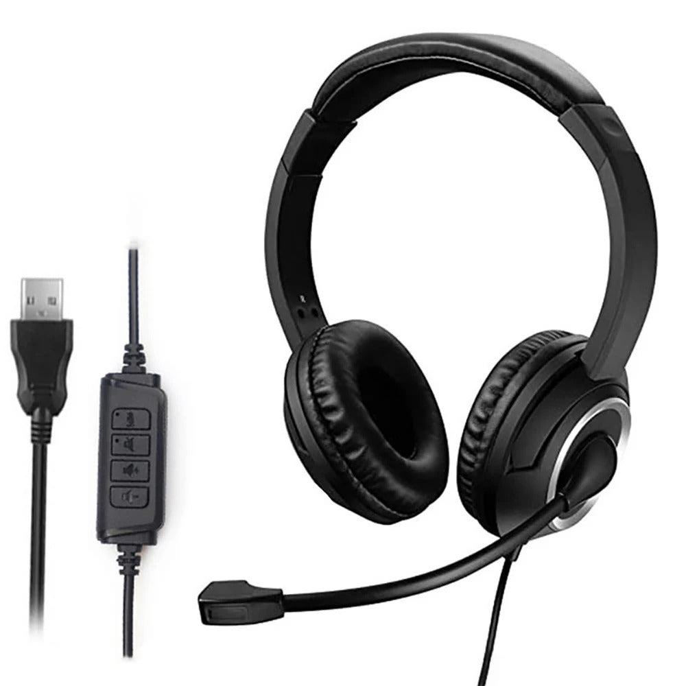 Wired USB Headset Call Center Headphones with Microphone Noise Cancelling Over Gaming