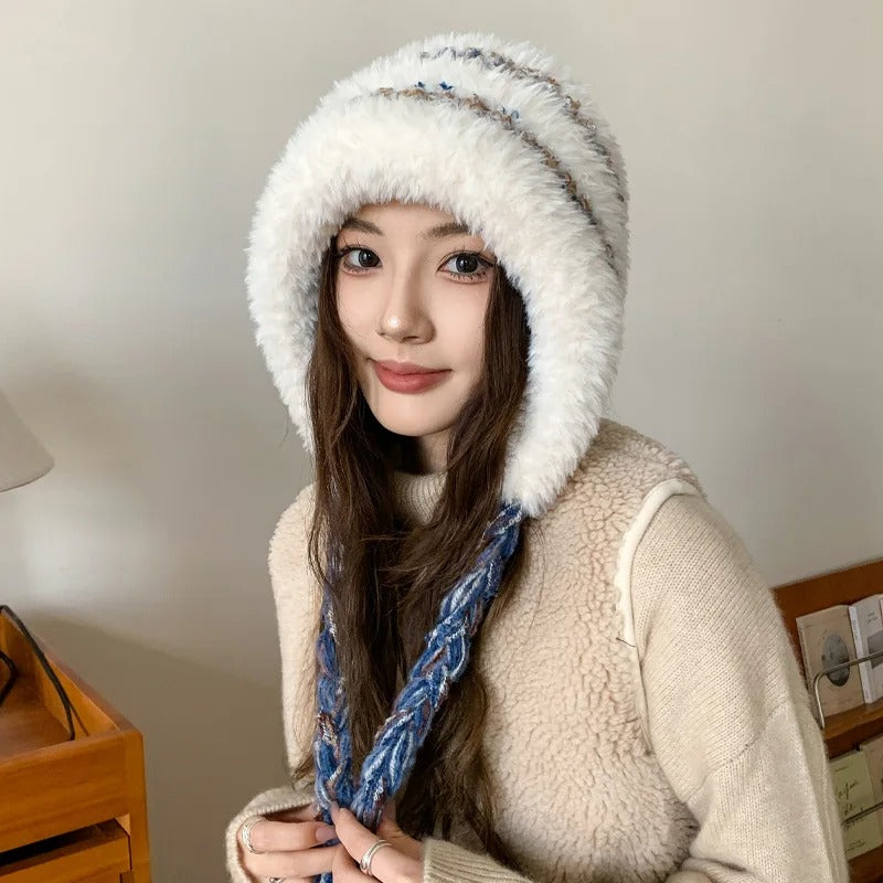 Women's Plush Beanie Hat Warm and Cosy Ear-Warming Cap Adorable Knitted Woolen Hat Soft