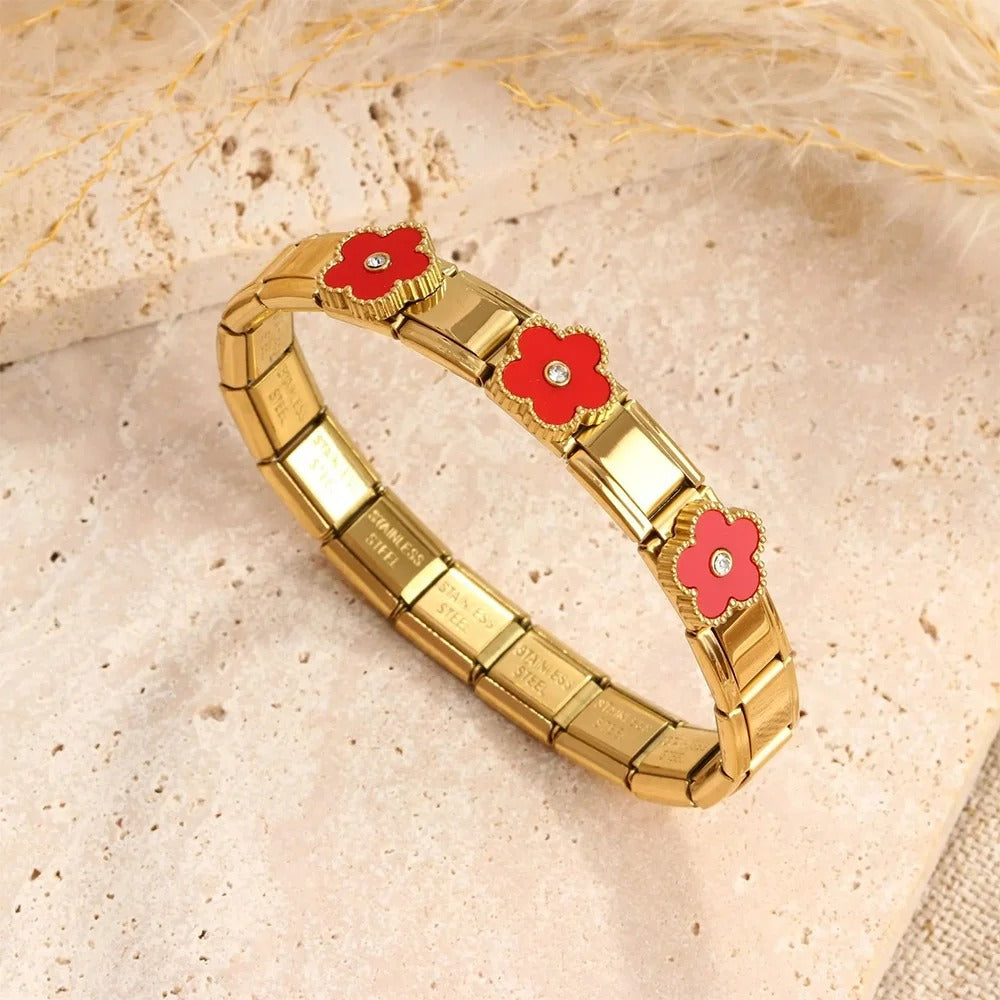 Fashion Five Leaf Flower Bracelet Stainless Steel Strap Stretch Simple for Woman Girl New Trend