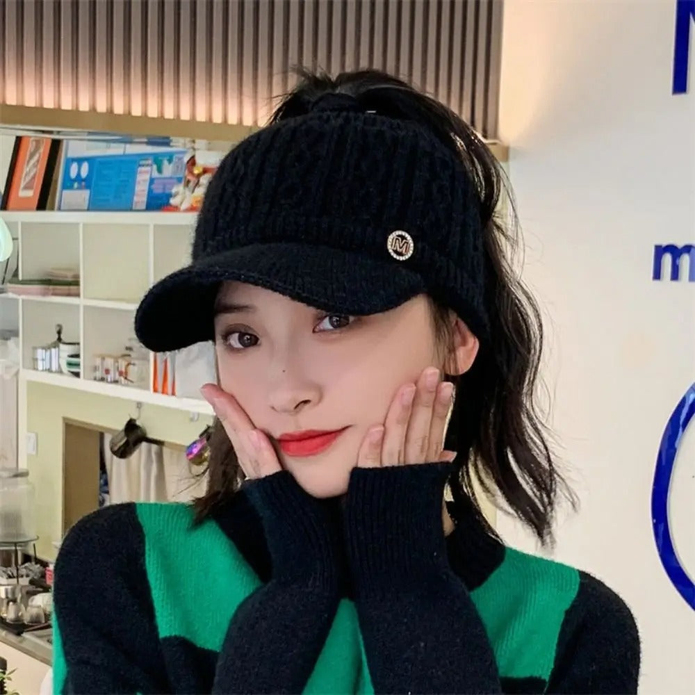 New Autumn Winter Warm Rabbit Knitted Hats Outdoor Sports Golf Ponytail Hat Baseball