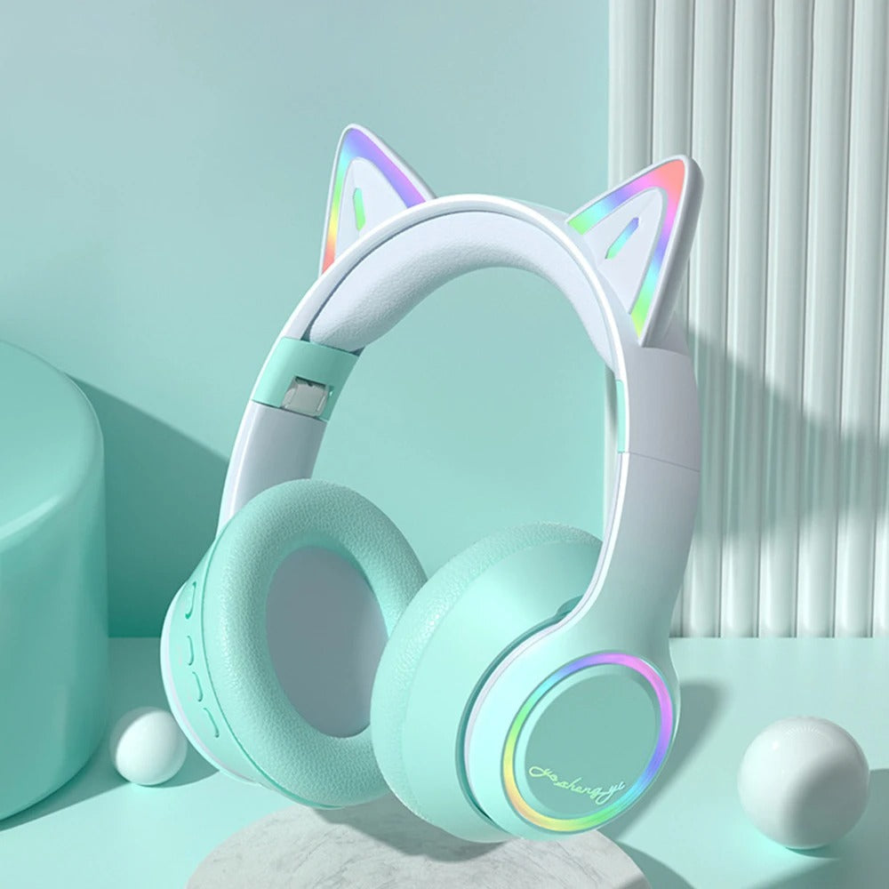 RGB Cat Ear Bluetooth Headphones For Girls Gradient Wireless Headphones With Microphone